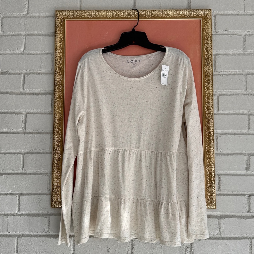 LOFT Cream Long Sleeve Top